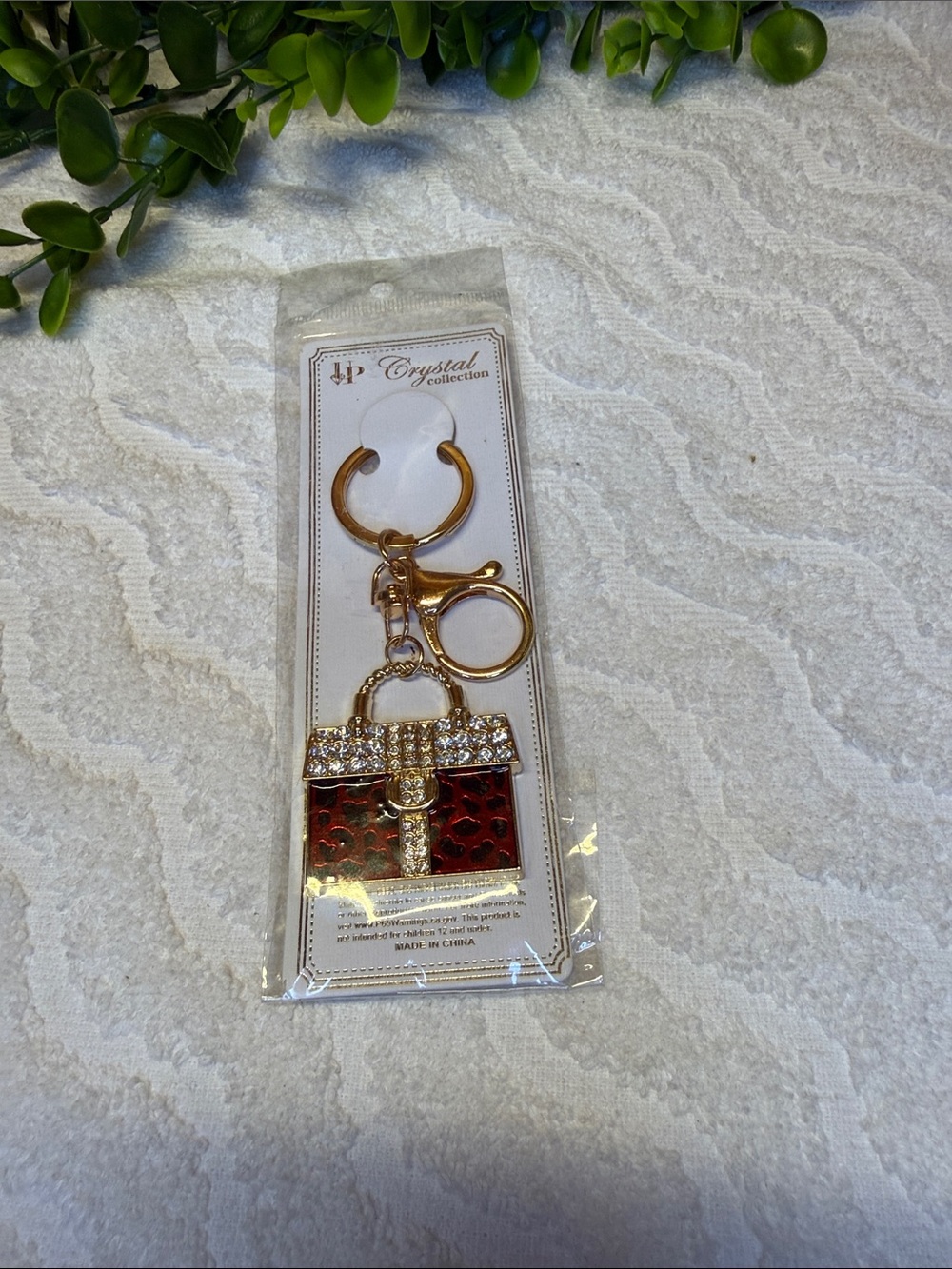 Gold-Tone Key & Card Holder Charm in Red